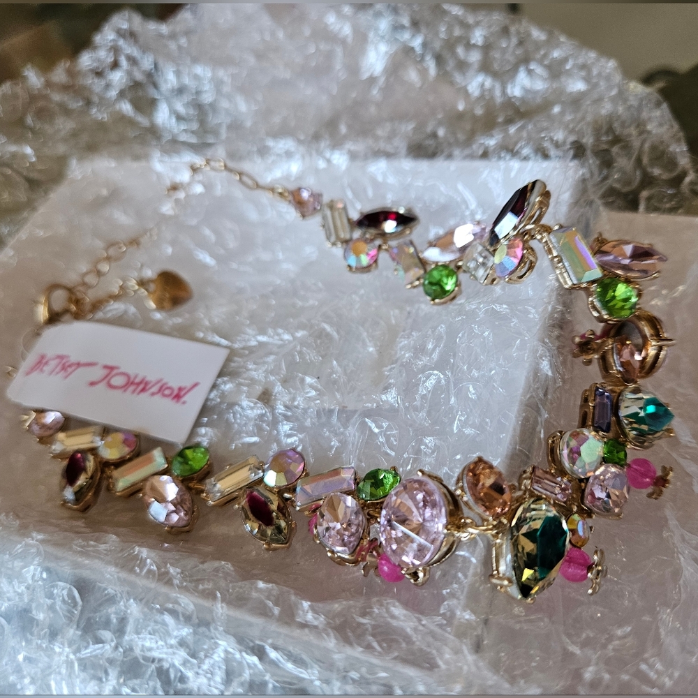 Betsey Johnson Surreal Forest Shakey Flower Collar Necklace Multi Crystals NWT - Picture 13 of 14